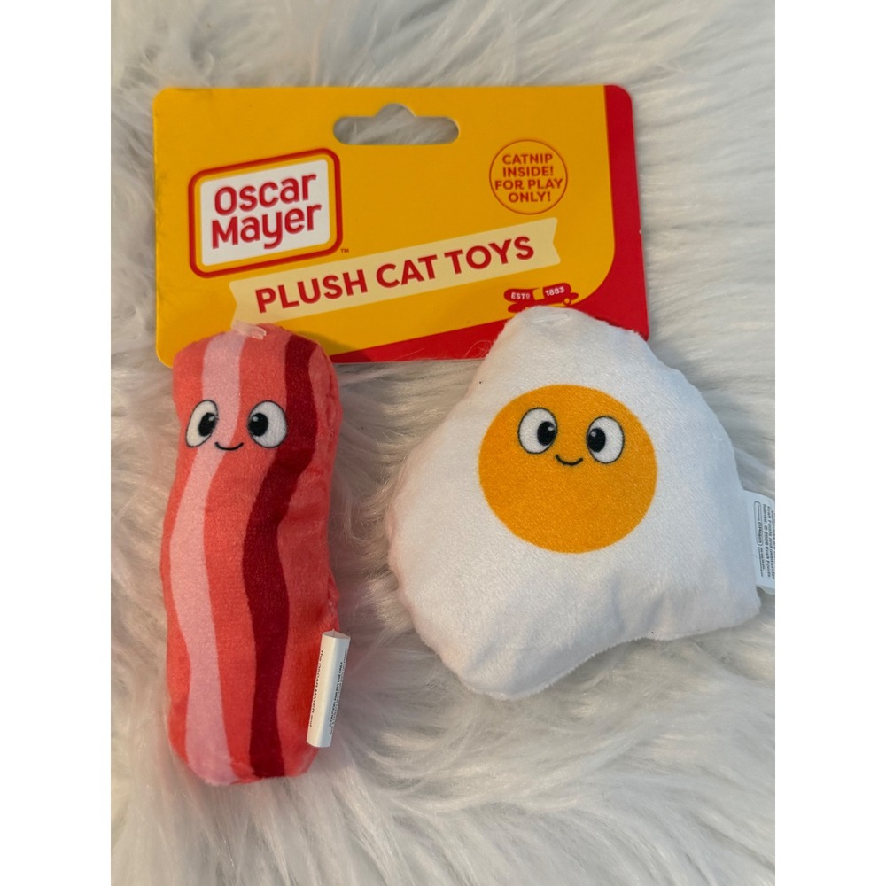 Oscar Mayer Plush Cat Toys Bacon and Egg Set with Catnip KF229OM-DTF-A